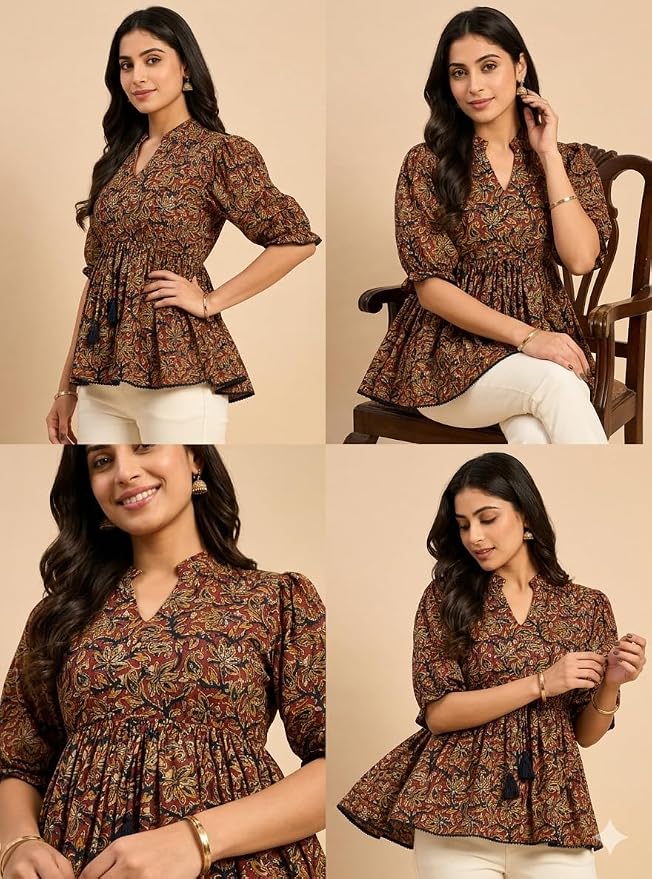 JuhiNova Women's Cotton Printed Tunic Top | Square Neck Full Sleeve Casual Western Top | Trendy Longline Printed Top for Women | Stylish e