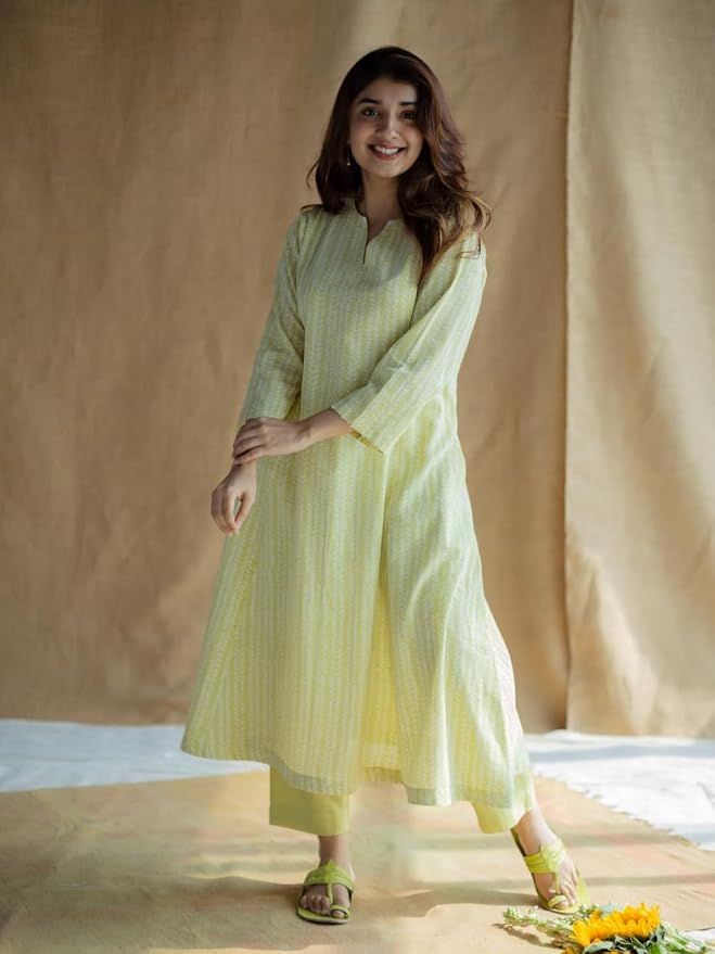 JuhiNova Premium Women's Lime Green Printed Anarkali Kurta Set Stylish & Comfortable | Ideal for Casual Outings, Parties, Festivals & Special Occassions