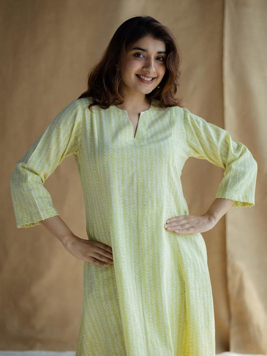 JuhiNova Premium Women's Lime Green Printed Anarkali Kurta Set Stylish & Comfortable | Ideal for Casual Outings, Parties, Festivals & Special Occassions
