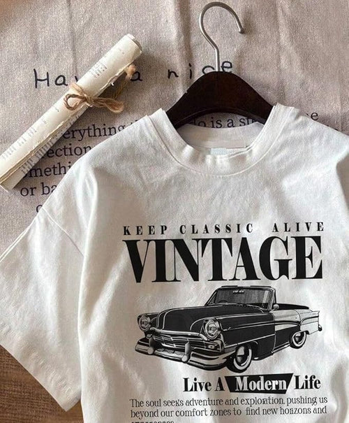 Cotton Blend Oversized Fit Half Sleeve Printed Round Neck T-Shirt for Women | Aesthetic Summer Wear